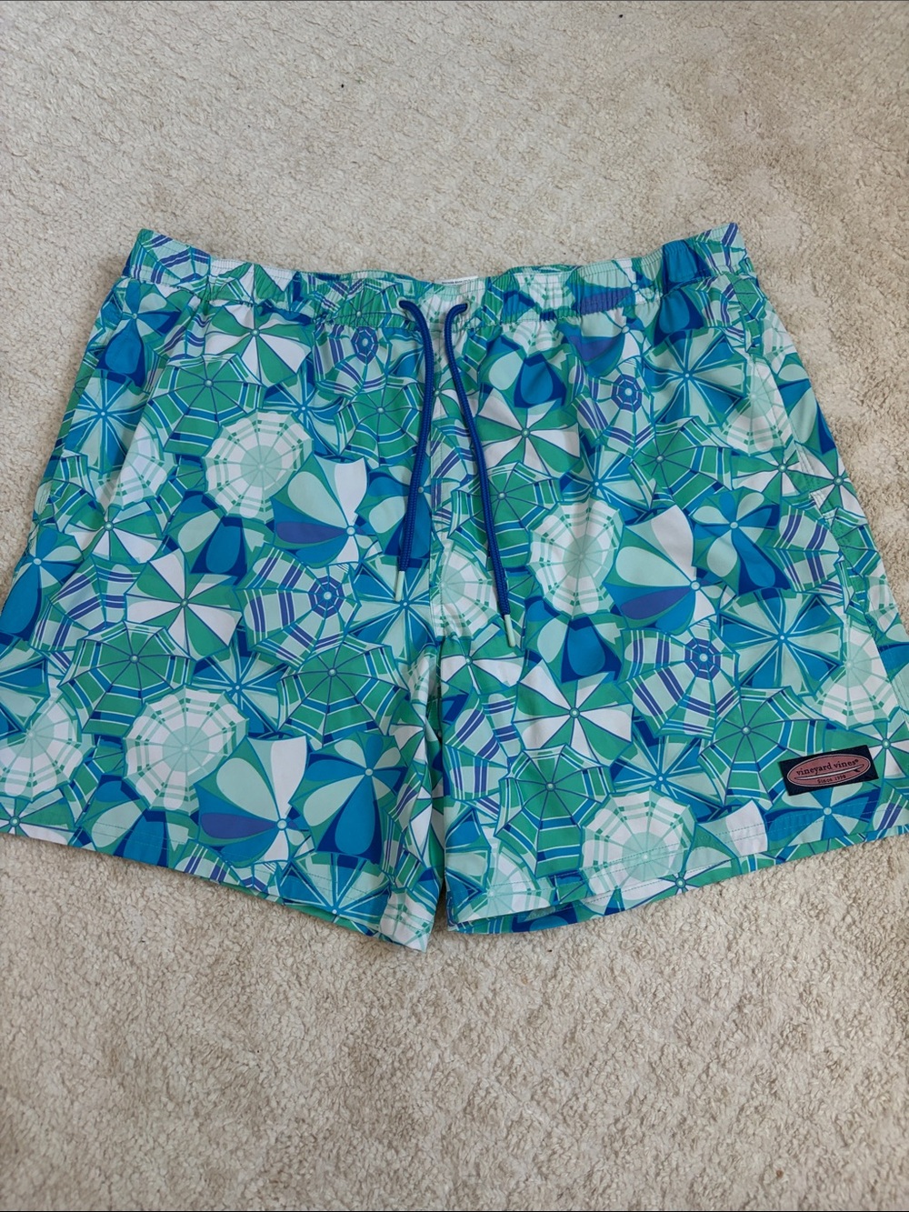 Vineyard Vines Blue & Green Geometric Swim Trunks